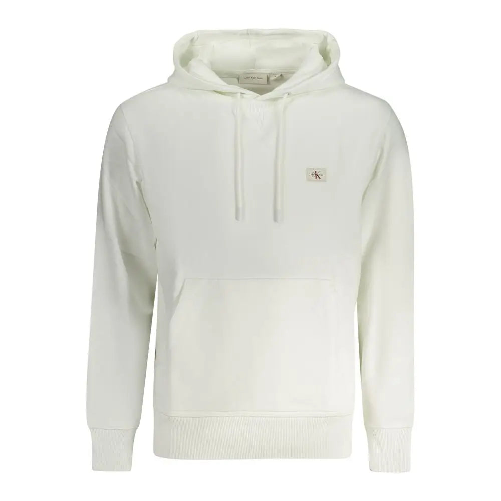 Sweat à capuche homme calvin klein blanc crème en coton avec logo discret sur la poitrine et cordons assortis