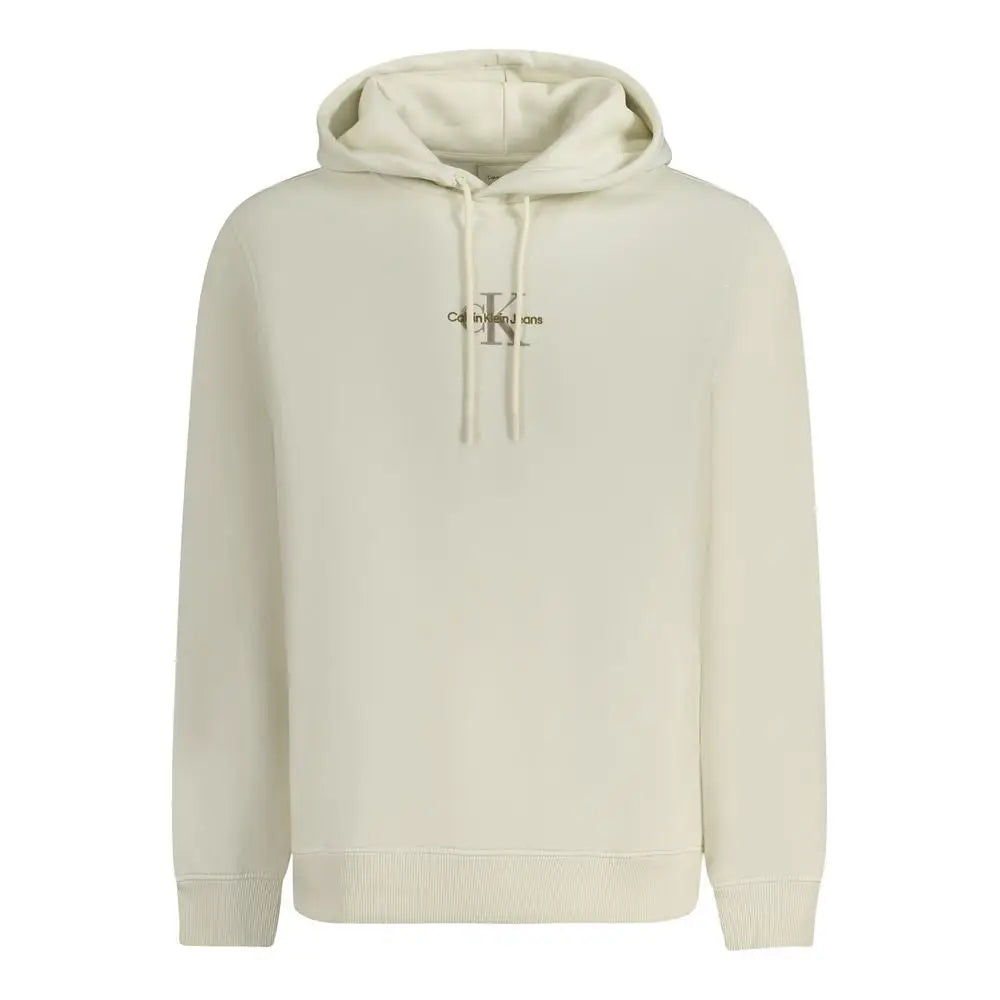Sweat à capuche pour homme calvin klein blanc crème en coton avec logo brodé subtil sur la poitrine