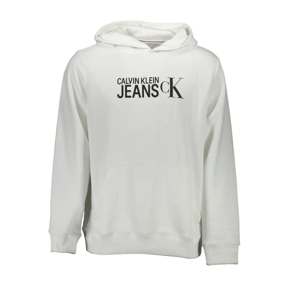 Hoodie calvin klein homme en coton blanc avec logo noir et poignets côtelés