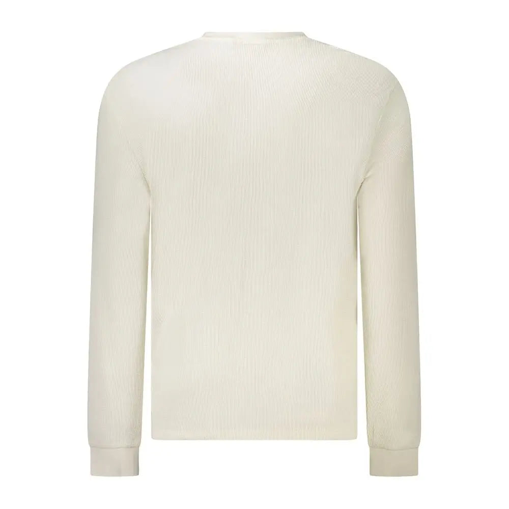Pull homme calvin klein blanc en coton manches longues col rond côtelé crème manches retroussées