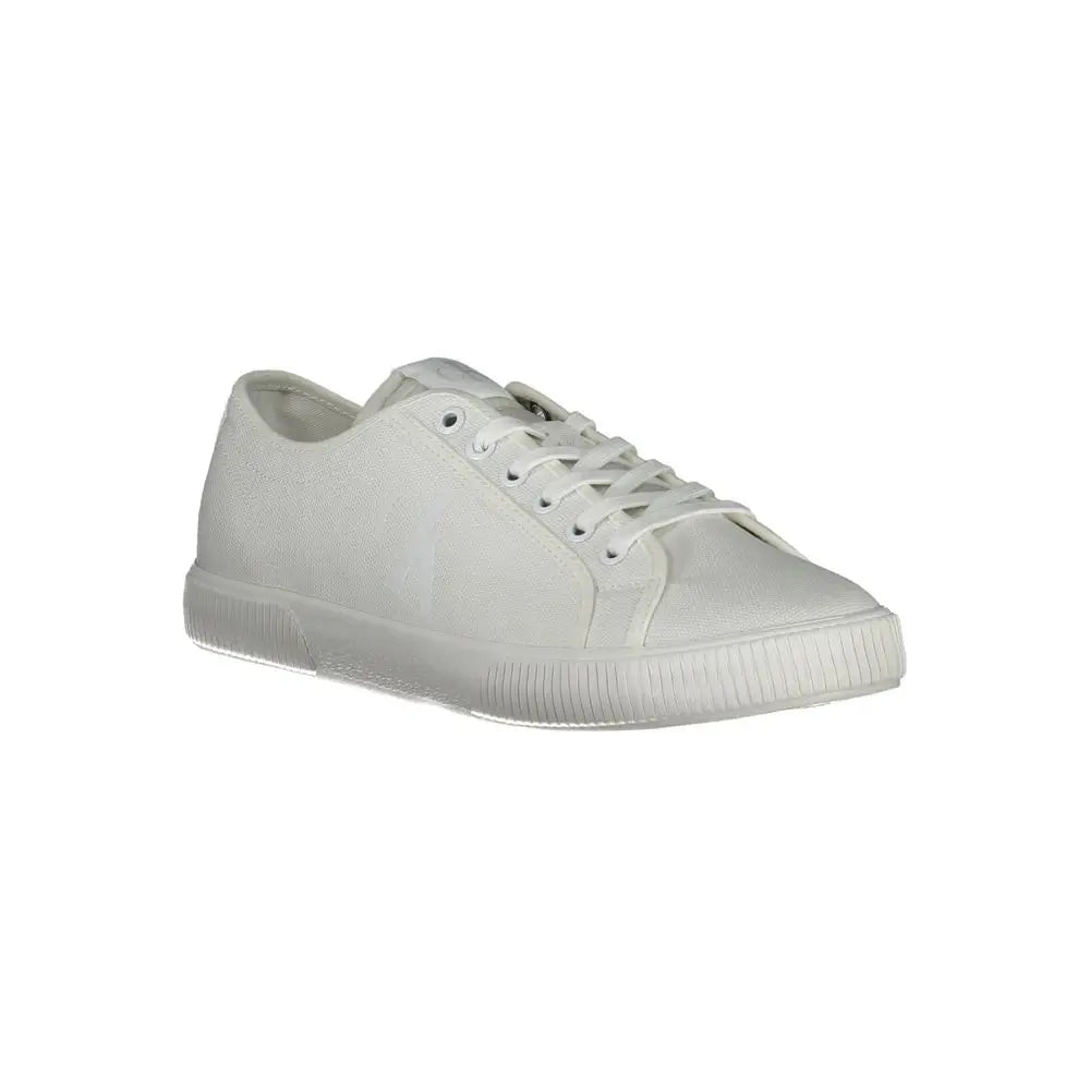 Calvin klein sneaker homme en coton blanc avec lacets assortis et semelle en caoutchouc côtelée basse