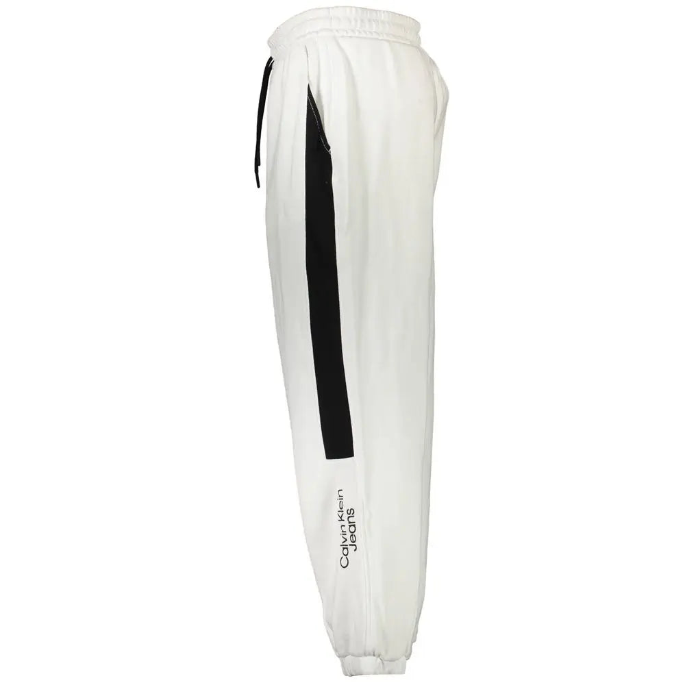 Pantalon de survêtement homme blanc calvin klein en coton avec bande noire verticale et taille élastique assortie