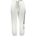 Calvin klein white cotton men’s sweatpant with black drawstrings and vertical stripe down the side