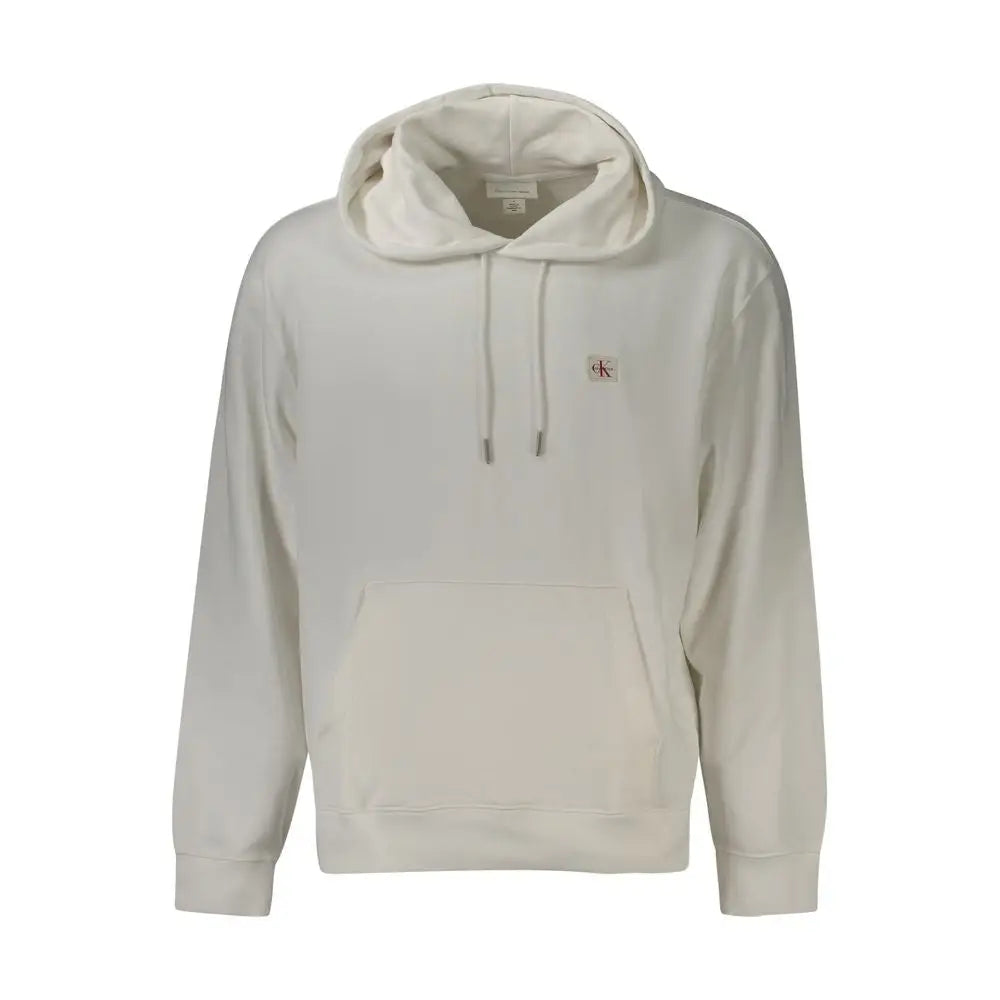 Sweatshirt homme calvin klein blanc en coton avec logo brodé discret sur la poitrine et cordons assortis