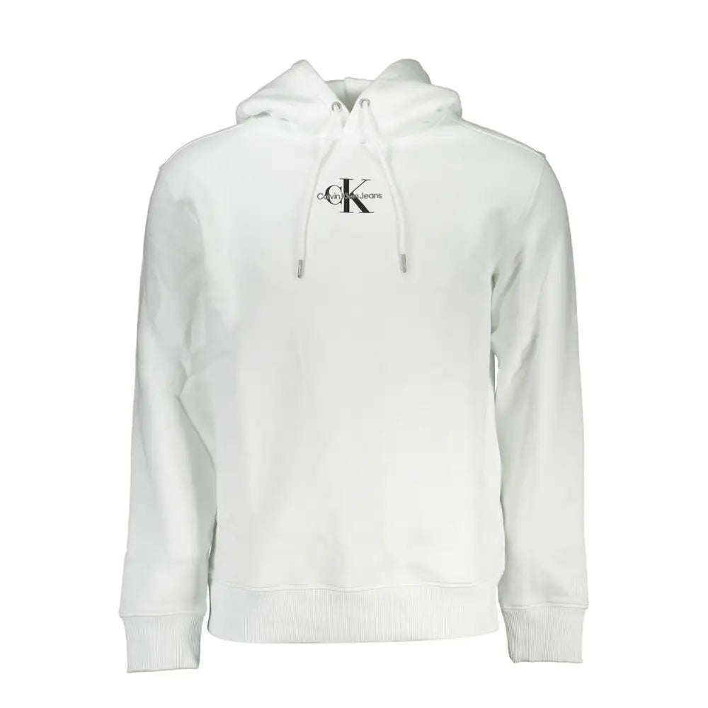 Calvin klein sweat à capuche blanc en coton pour homme avec logo noir sur la poitrine et cordons assortis