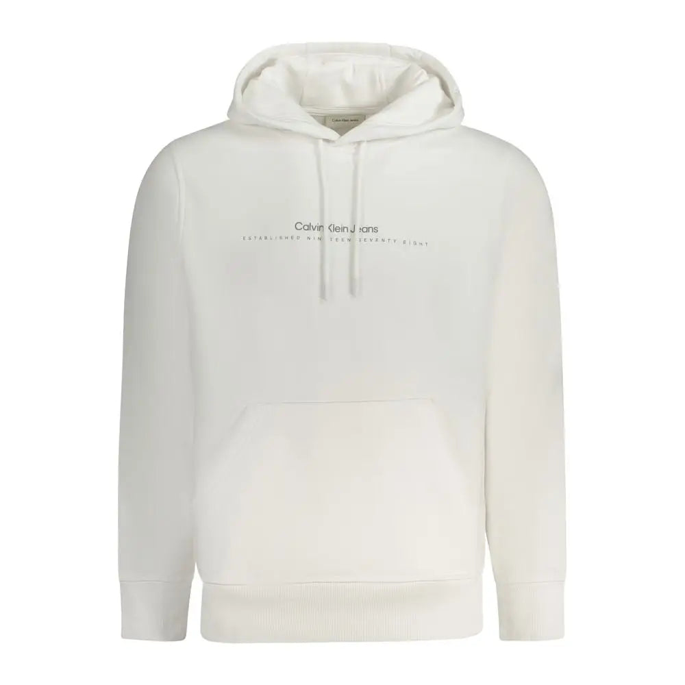 Sweatshirt homme calvin klein blanc en coton avec logo gris subtil et cordons assortis