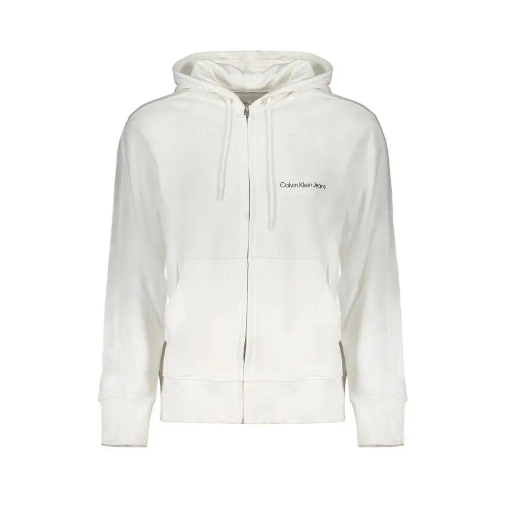 Sweatshirt homme calvin klein blanc en coton avec capuche zip et logo discret sur la poitrine