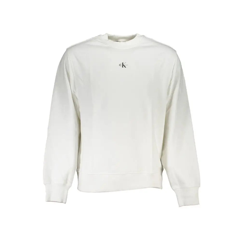 Sweatshirt calvin klein blanc en coton pour homme avec logo noir discret sur la poitrine