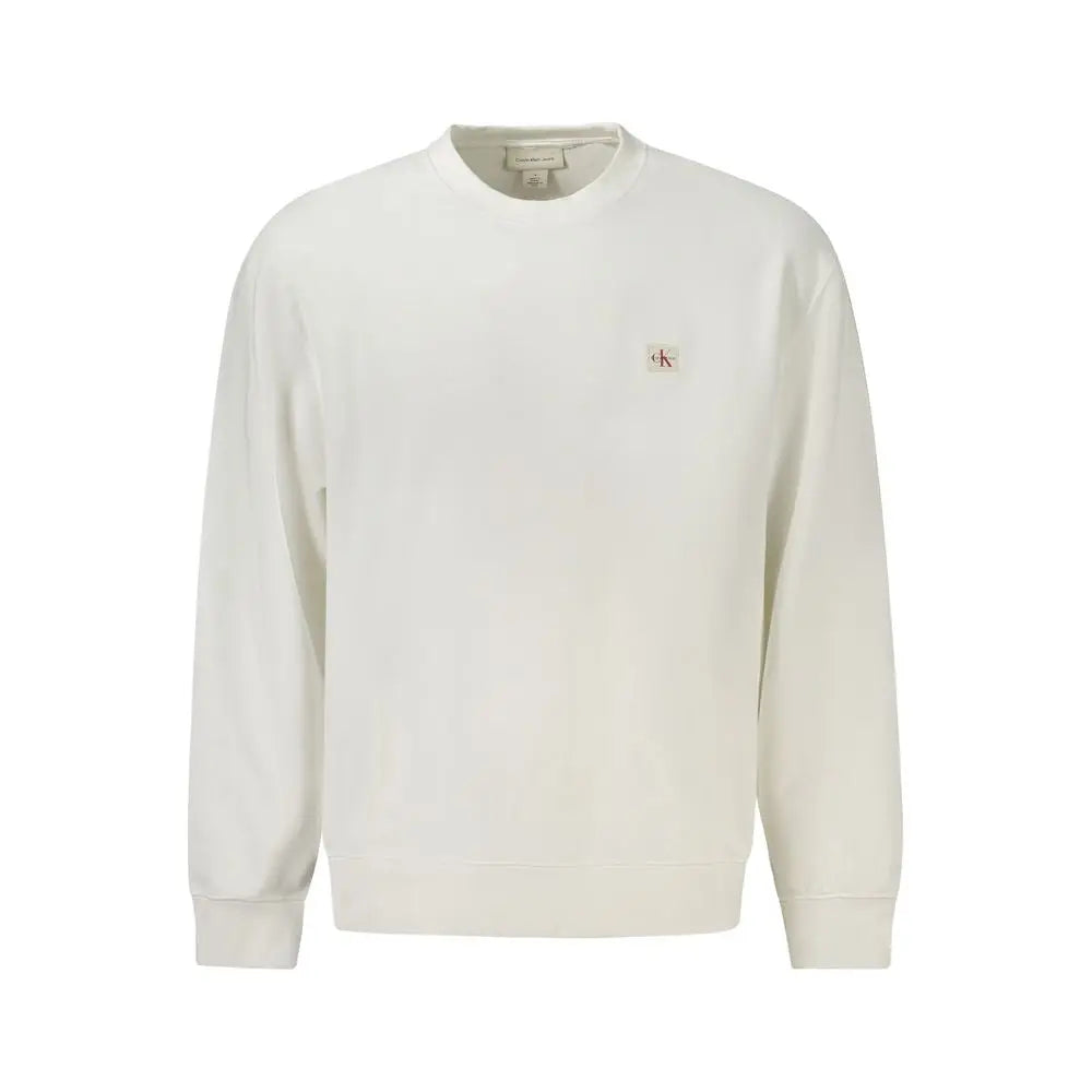 Sweatshirt homme calvin klein blanc en coton avec logo brodé discret sur la poitrine couleur crème
