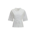 Calvin klein chemisier blanc en coton avec col en v manches trois quarts et ceinture nouée à la taille