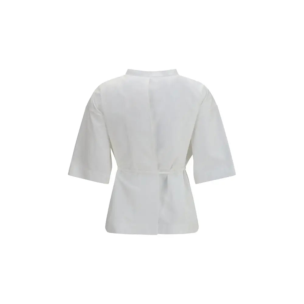 Blouse courte blanche en coton calvin klein avec manches courtes, taille cintrée et plis subtils au dos