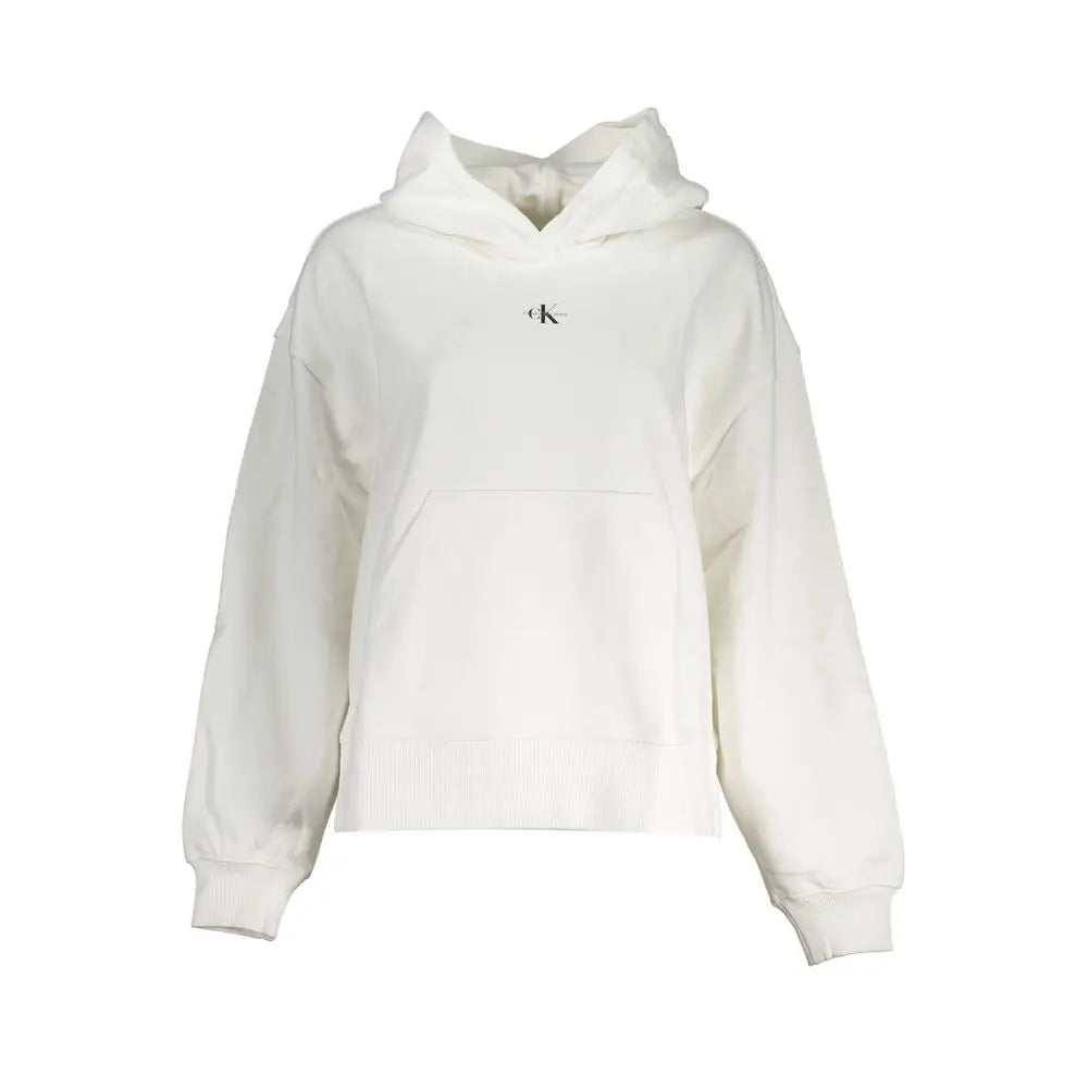 Calvin klein pull femme en coton blanc avec logo noir subtil sur la poitrine et capuche