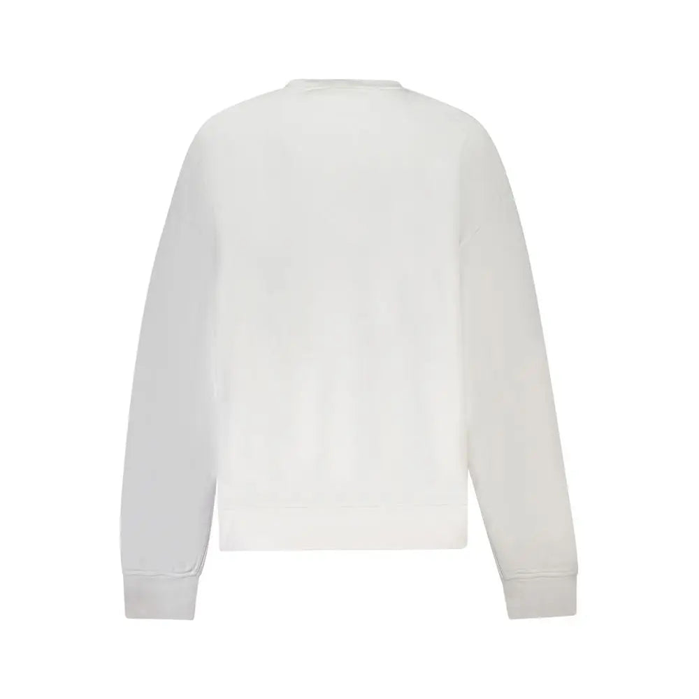 Sweatshirt blanc calvin klein en coton pour femme avec col rond manches longues et poignets côtelés
