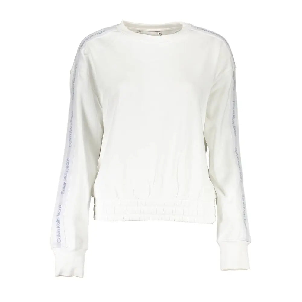 Sweatshirt femme calvin klein blanc en coton avec logo discret sur les manches