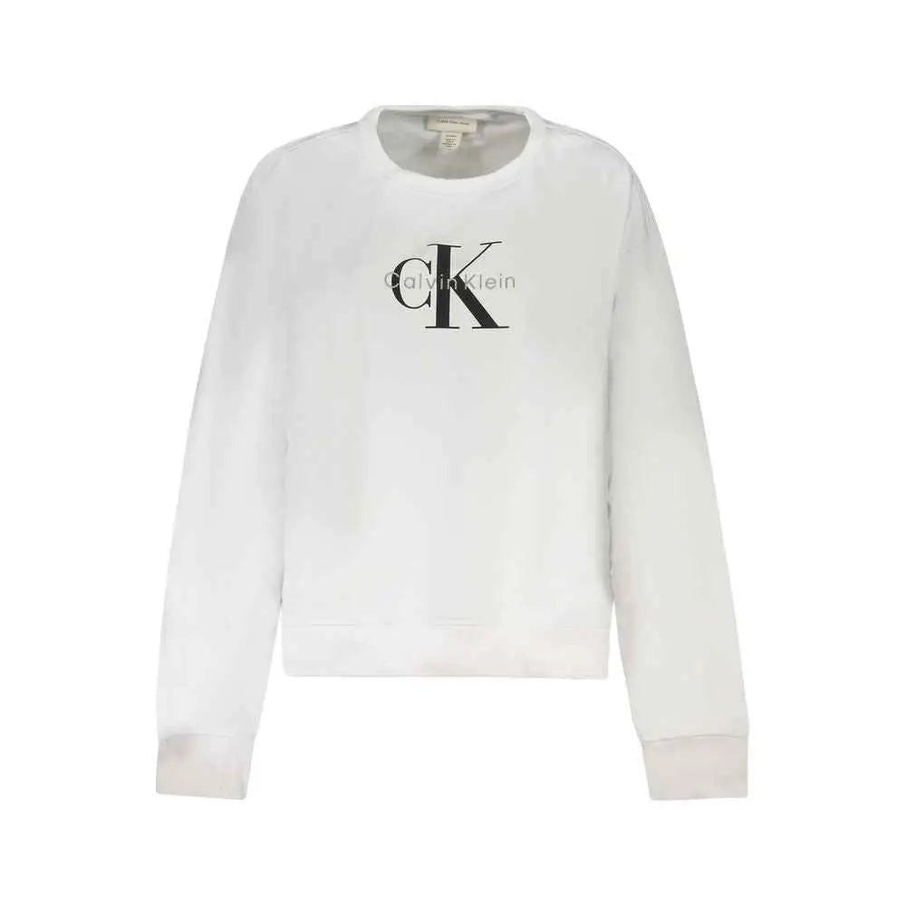 Sweatshirt femme calvin klein blanc en coton avec logo ck noir audacieux au centre de la poitrine