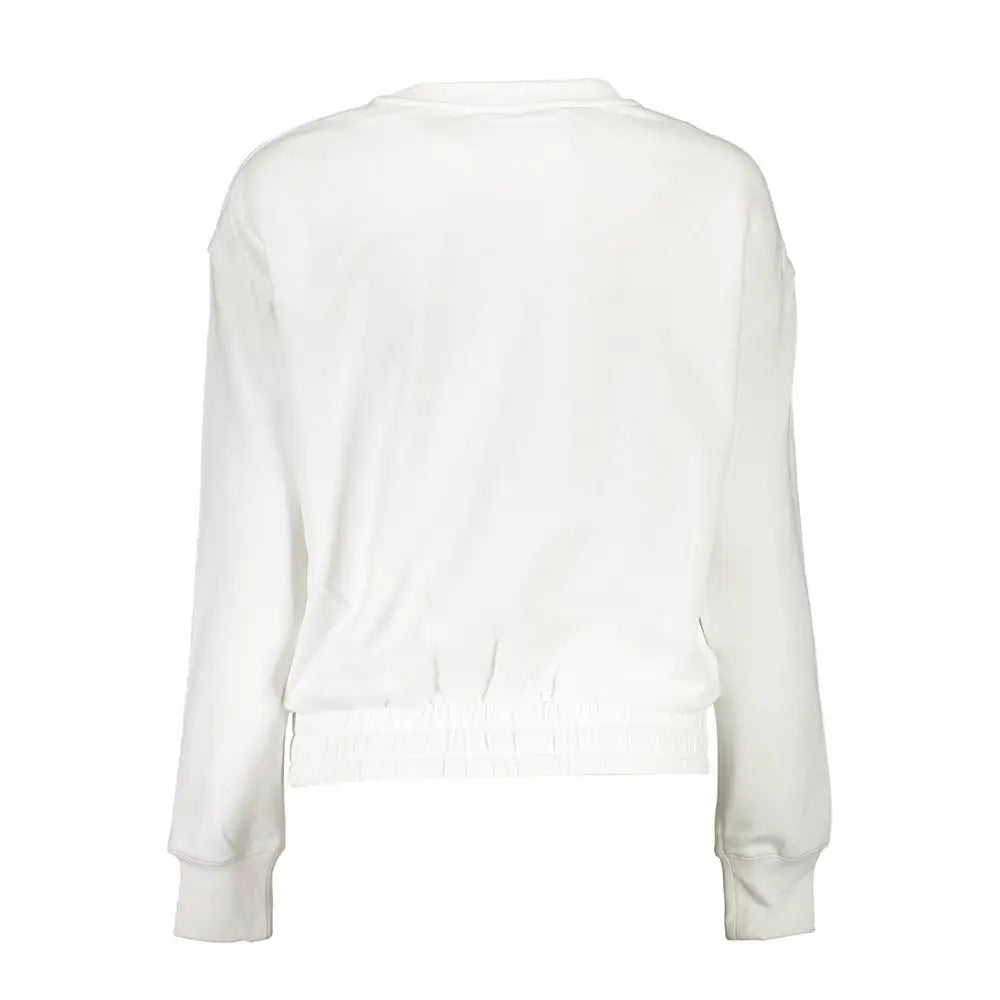 Sweatshirt blanc Calvin Klein pour femme en coton avec taille élastique et poignets côtelés courts