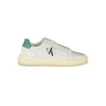 Calvin klein white leather men’s sneaker avec empeigne en cuir blanc et talon teal noir logo semelle gomme beige