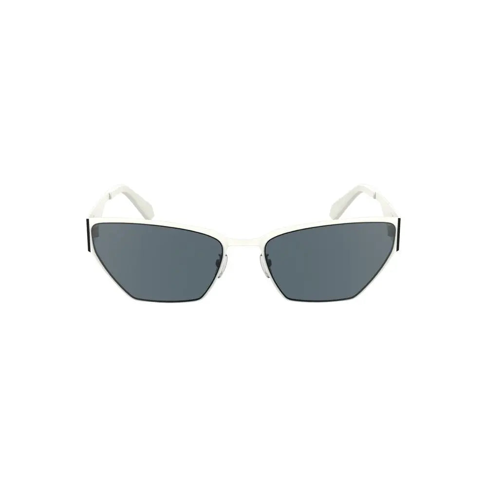 Lunettes de soleil femme calvin klein en métal blanc avec monture cat eye et verres gris foncé
