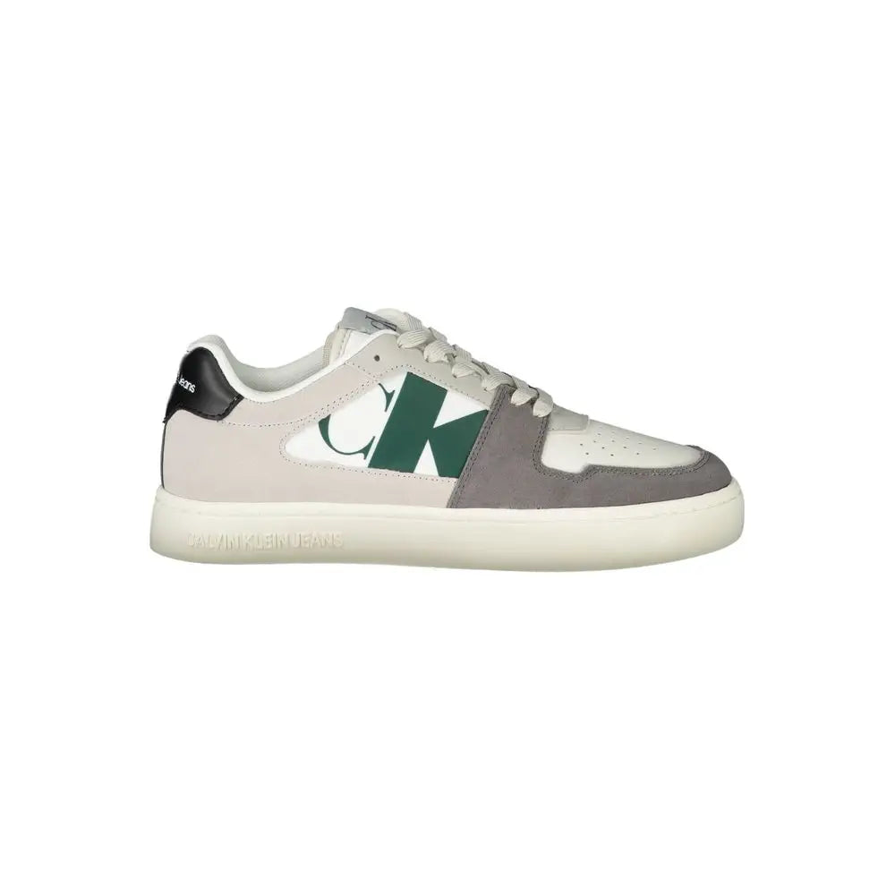 Calvin klein sneaker homme blanc polyester basse en beige gris vert avec dessus daim et cuir