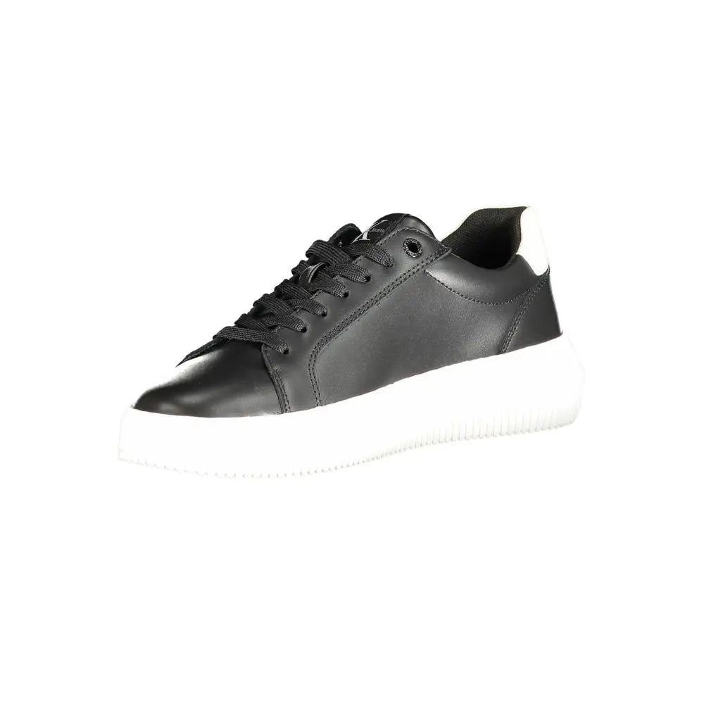 Calvin klein basket homme en polyester blanc avec semelle plateforme blanche et cuir noir à lacets noirs