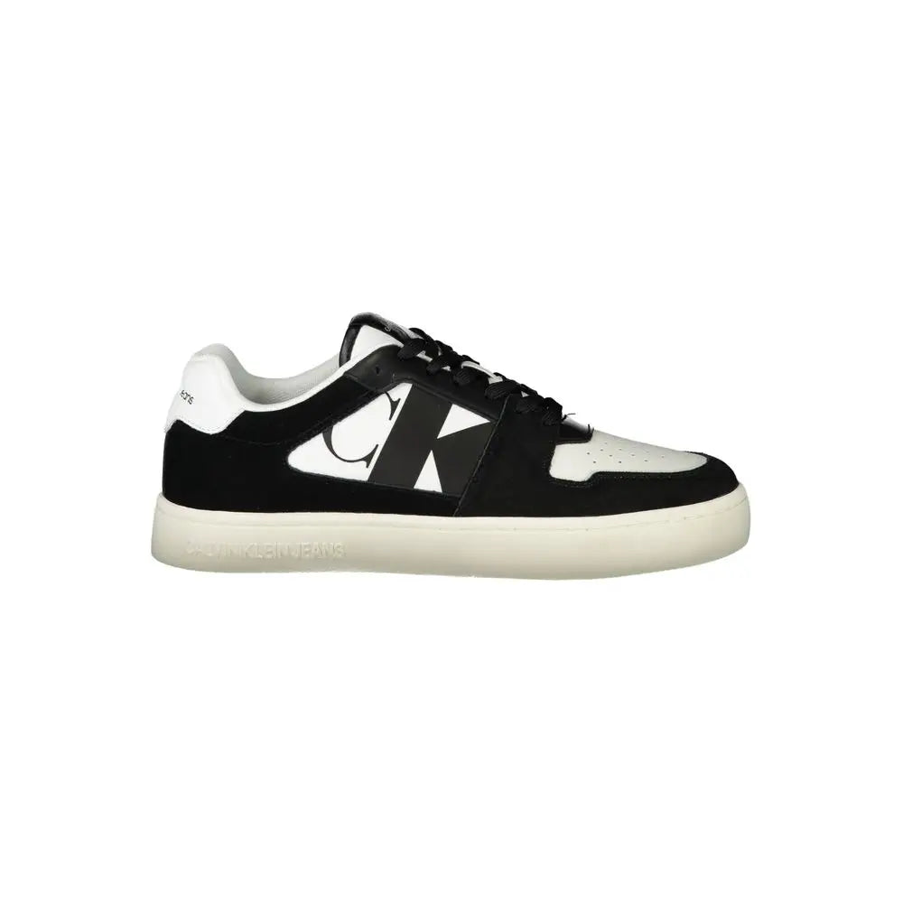 Sneaker homme calvin klein blanc en polyester avec logo ck noir en suède et cuir basse