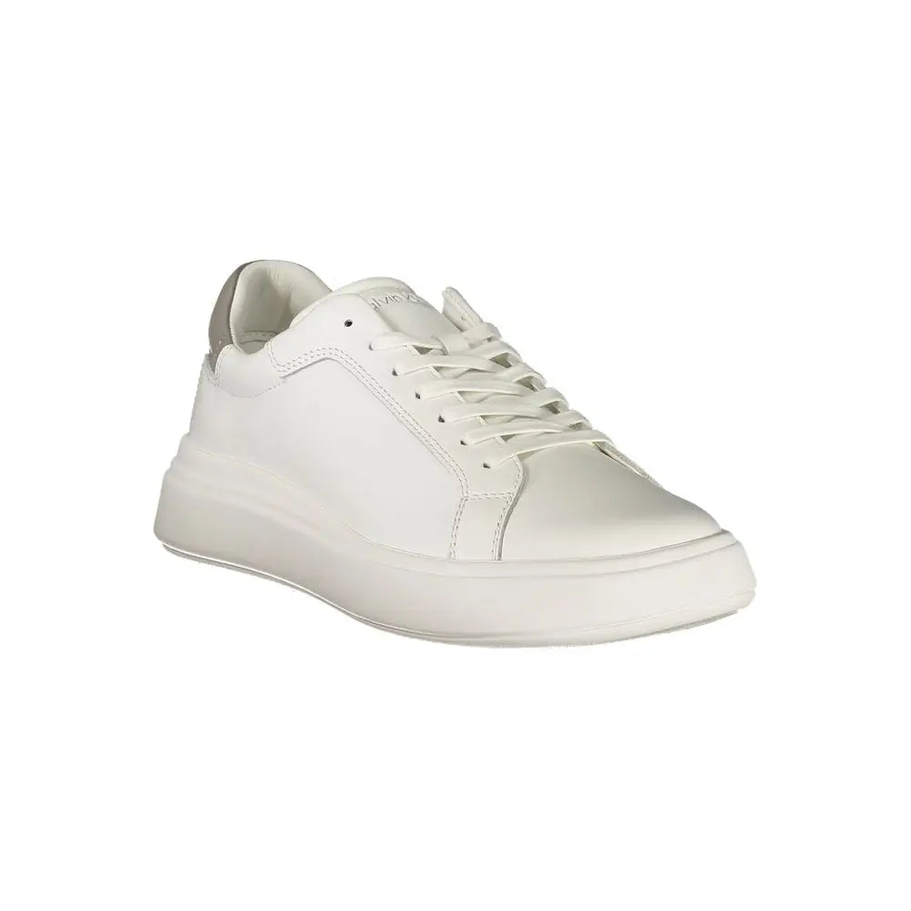 Sneaker homme calvin klein blanc en polyuréthane avec cuir blanc, lacets assortis et semelle épaisse basse