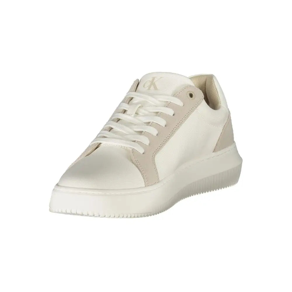 Calvin klein white and beige polyurethane men’s low-top sneaker with clean minimalist design