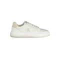 Baskets homme calvin klein blanches en polyuréthane avec logo gris discret et languette beige au talon