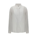 Chemise blanche en soie Calvin Klein à manches longues avec col classique et plis subtils sur le devant