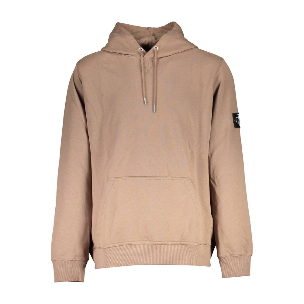 Sweat-shirt marron en coton pour homme de la marque Calvin Klein, vue de face avec col rond et logo discret.
