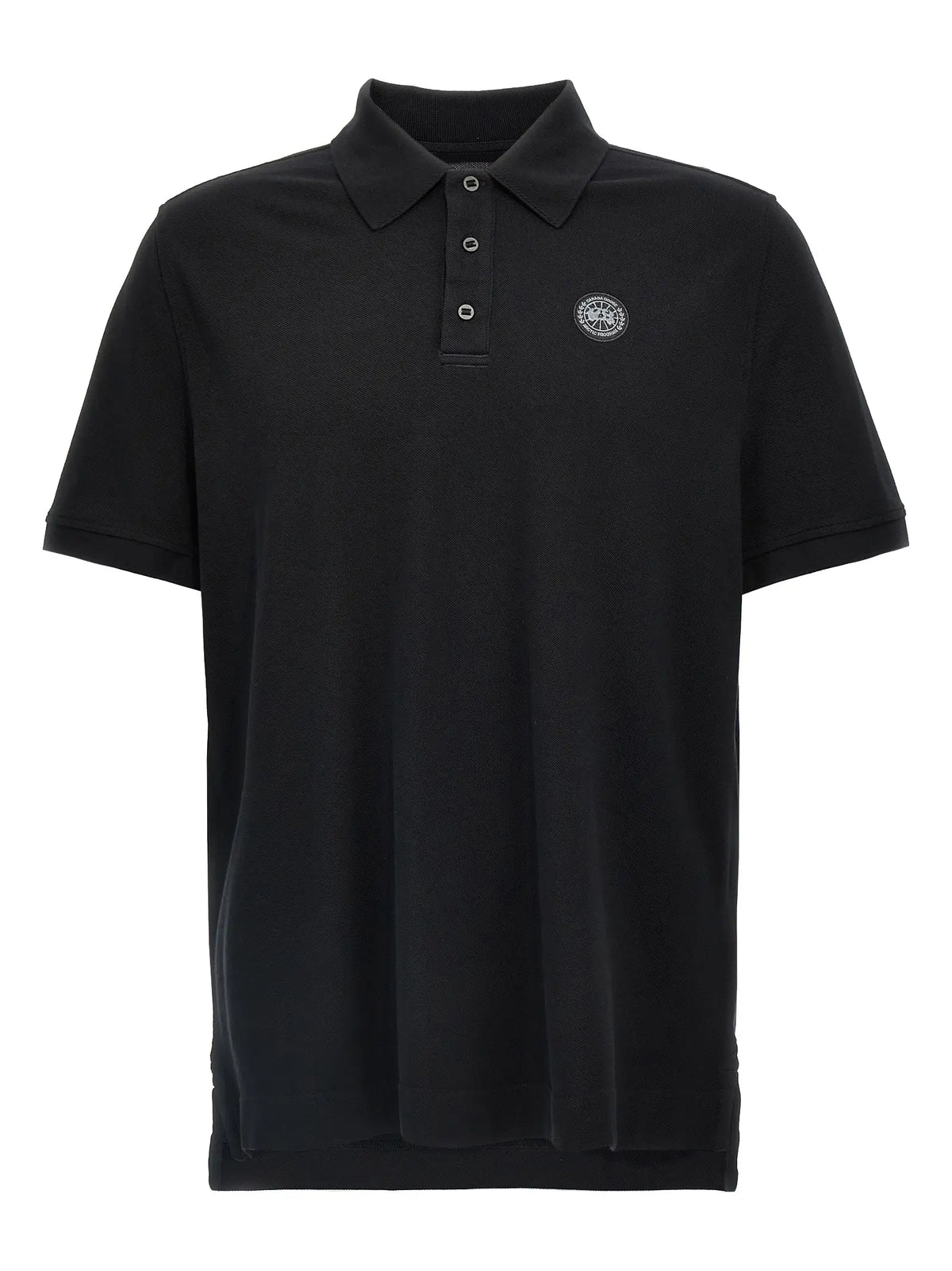 Polo noir en coton canada goose avec col classique et logo brodé subtil sur la poitrine gauche