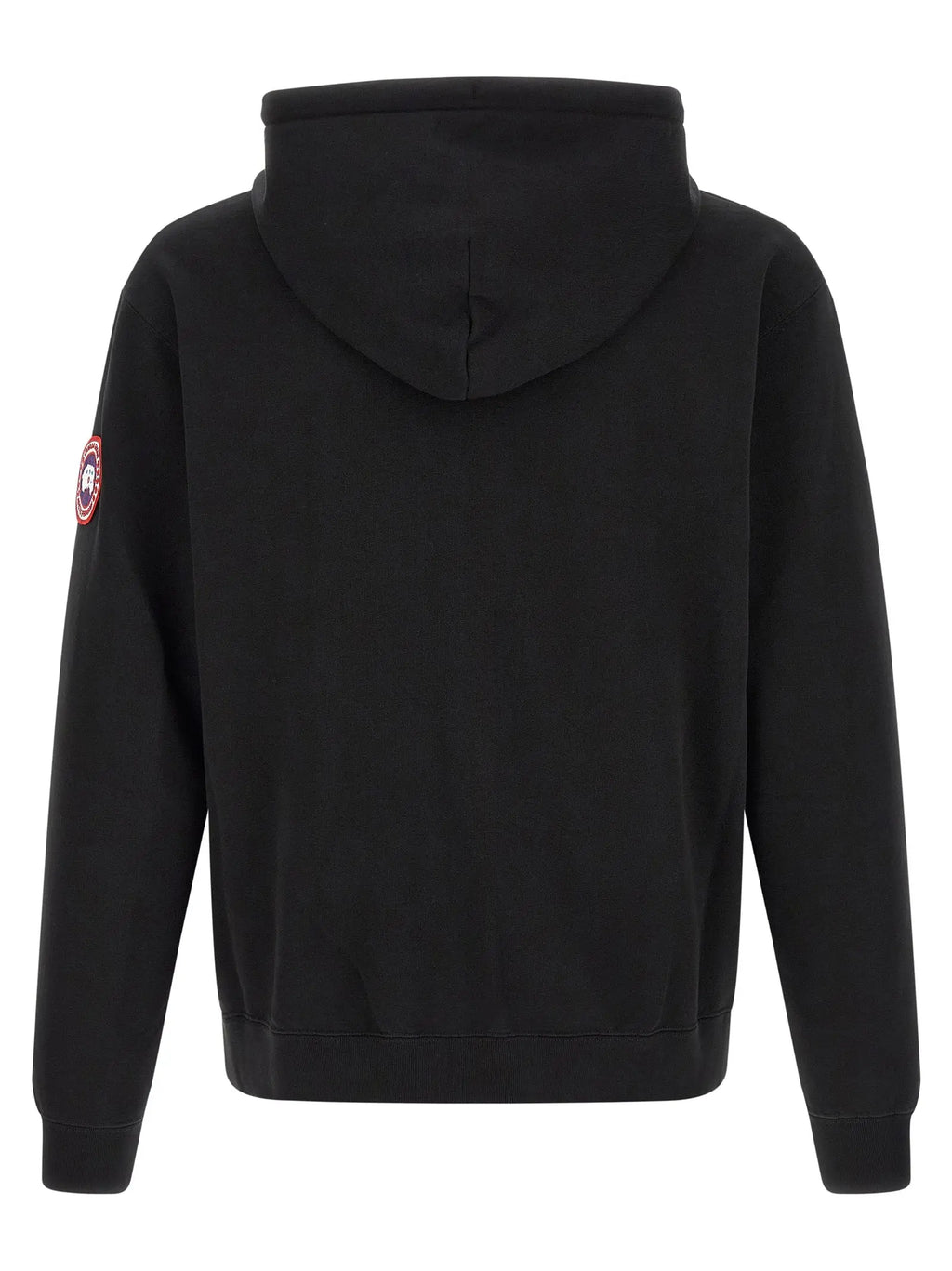 Sweatshirt canada goose noir en coton avec logo circulaire rouge et blanc sur la manche gauche