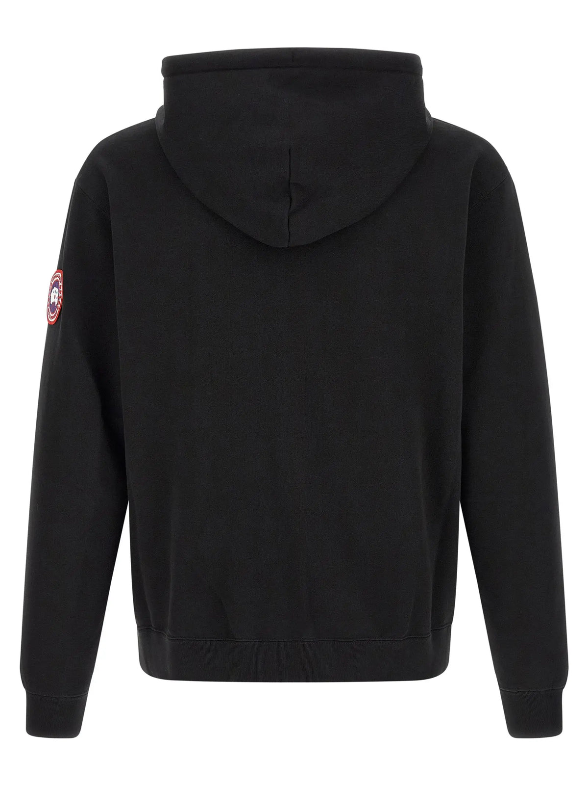 Sweatshirt canada goose noir en coton avec logo circulaire rouge et blanc sur la manche gauche