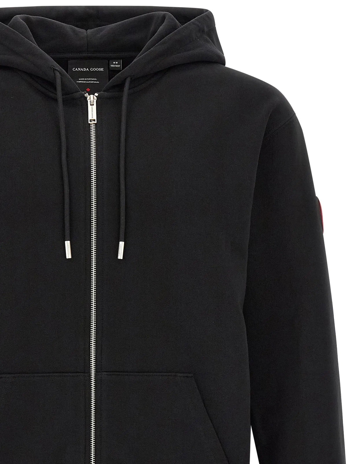 Sweatshirt canada goose noir en coton avec fermeture éclair argentée et cordons assortis