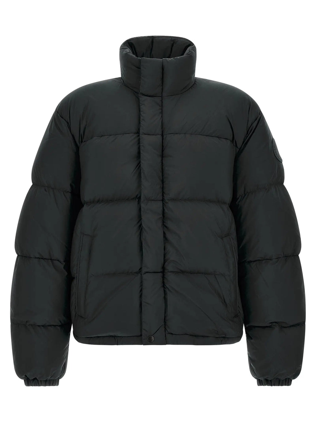 Veste canada goose noire polyamide longue matelassée avec col montant en duvet pour temps froid
