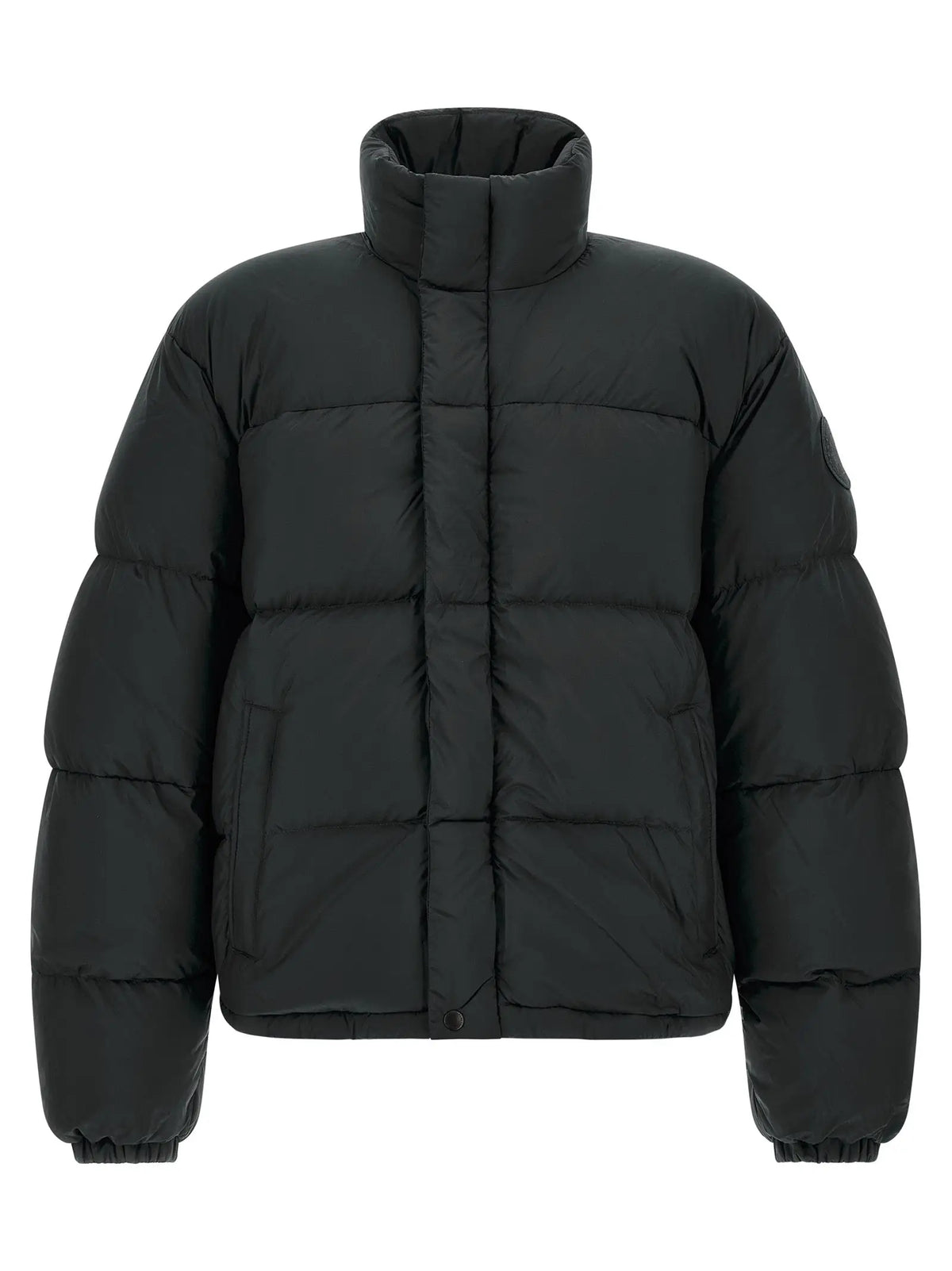 Veste canada goose noire polyamide longue matelassée avec col montant en duvet pour temps froid