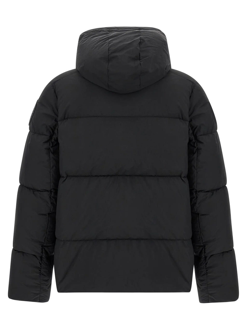 Veste canada goose noire en polyamide avec capuche et coutures horizontales rembourrées