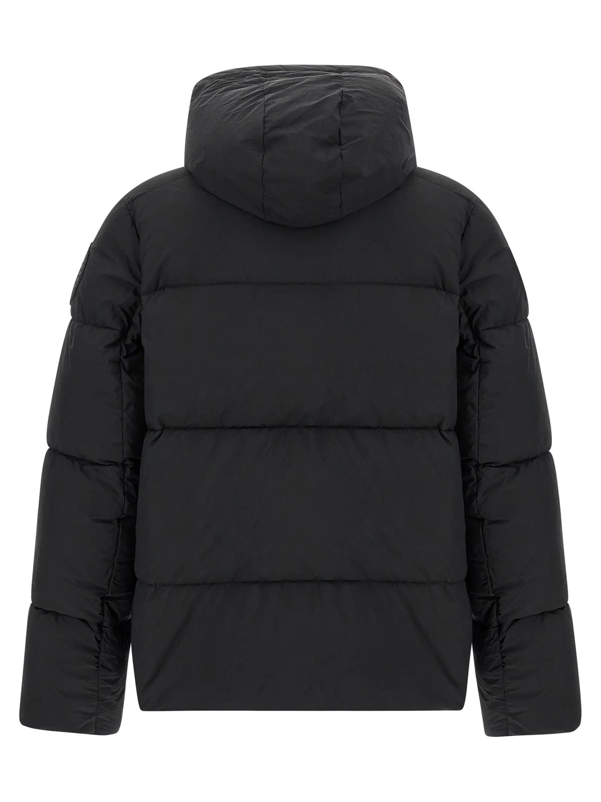 Veste canada goose noire en polyamide avec capuche et coutures horizontales rembourrées