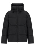 Veste canada goose noire polyamide matelassée avec capuche et logo discret sur la manche