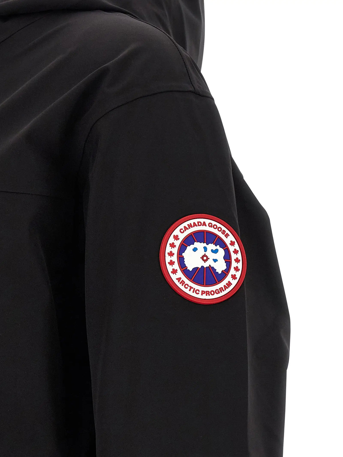 Veste canada goose noire en polyamide avec patch arctic program circulaire rouge blanc bleu et carte du canada