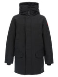 Parka canada goose noir en polyester avec capuche, fermeture éclair devant et deux grandes poches plaquées