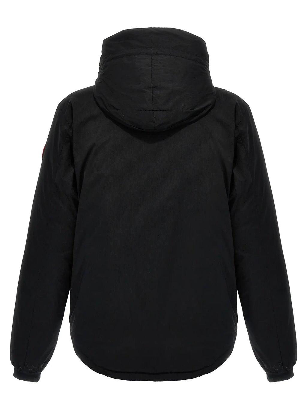 Veste canada goose noire en polyester avec capuche matelassée et poignets élastiques en doudoune