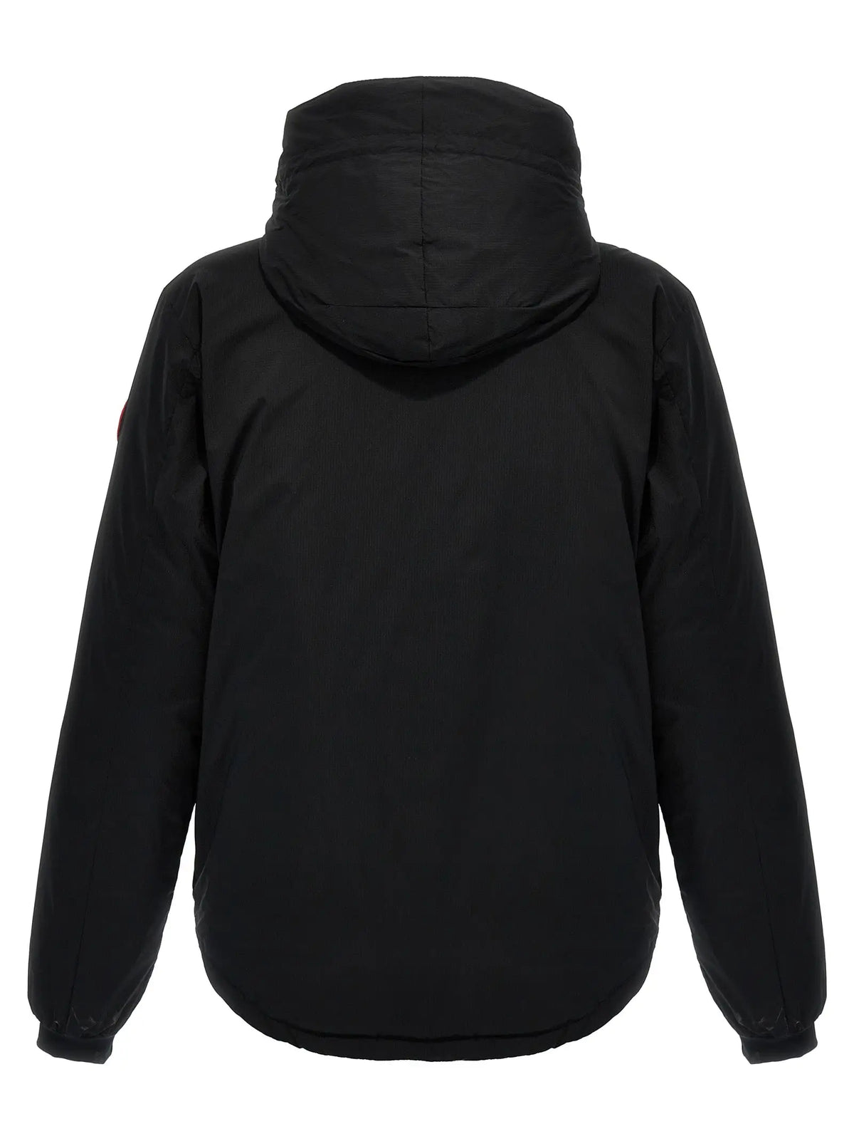 Veste canada goose noire en polyester avec capuche matelassée et poignets élastiques en doudoune