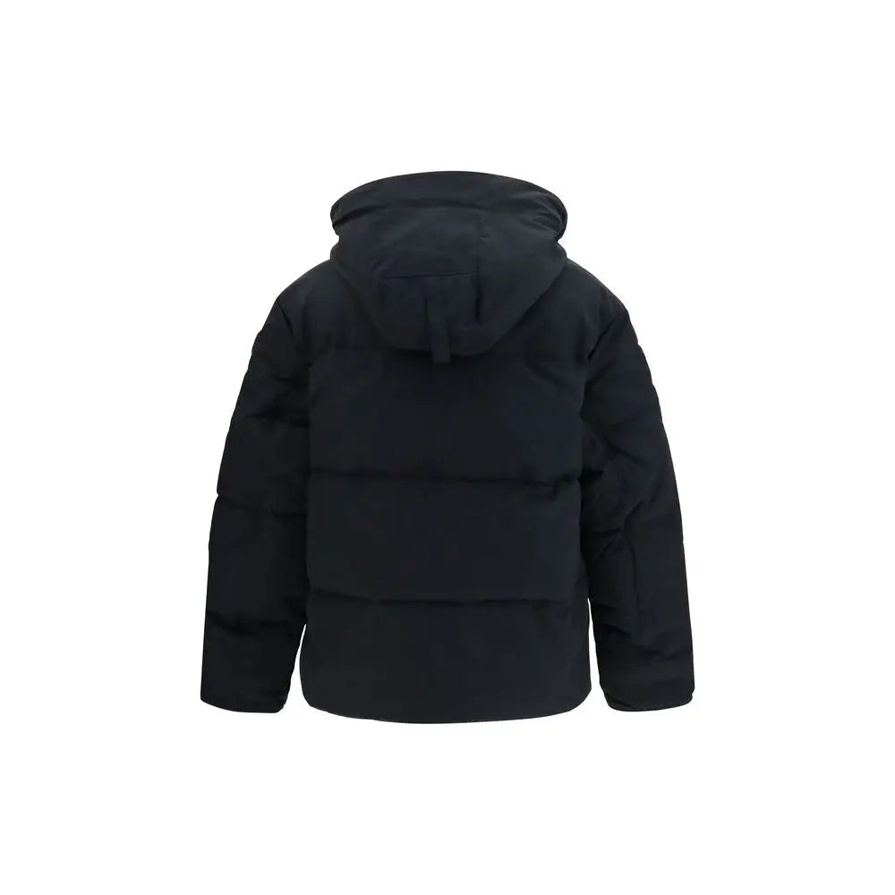 Veste canada goose noire en polyester recyclé avec capuche et panneaux matelassés pour temps froid