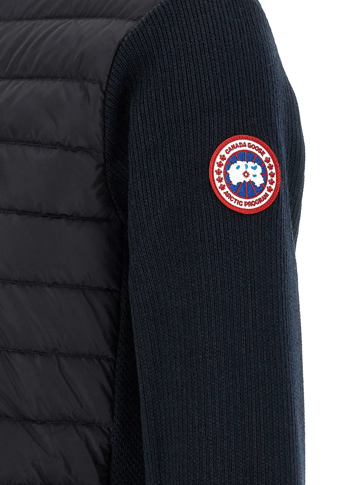 Veste canada goose noire longue en laine avec manches en maille côtelée et logo tricolore Canada Goose