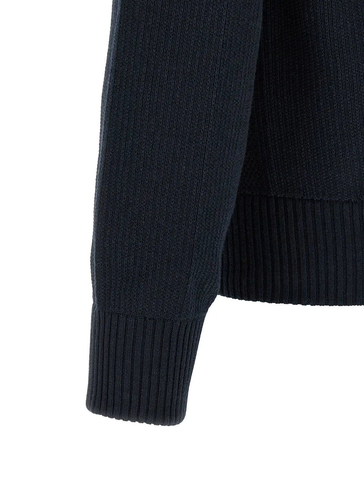 Manche de pull côtelé bleu marine foncé avec finition texturée ajustée sur veste longue en laine noire canada goose