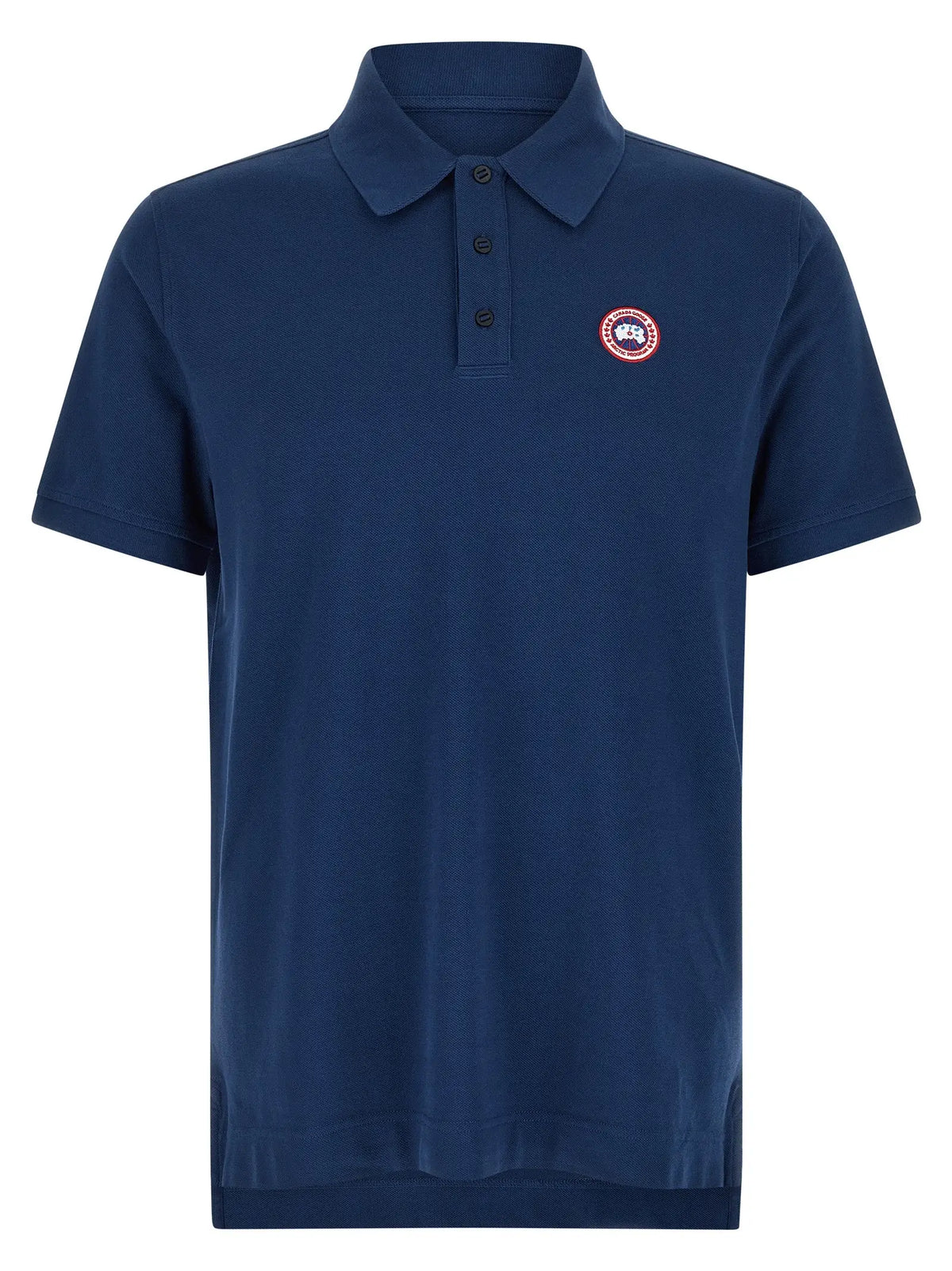 Polo bleu marine canada goose en coton avec tissu texturé et logo circulaire brodé sur la poitrine gauche