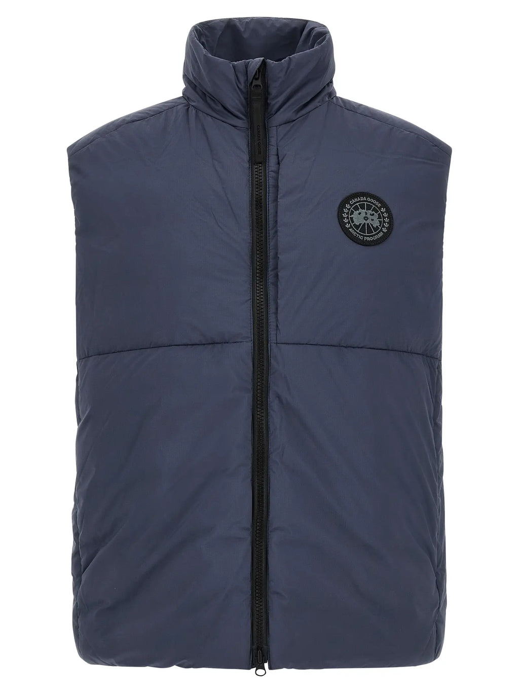 Canada Goose veste sans manches bleu marine en polyamide avec col montant, fermeture éclair noire et logo circulaire