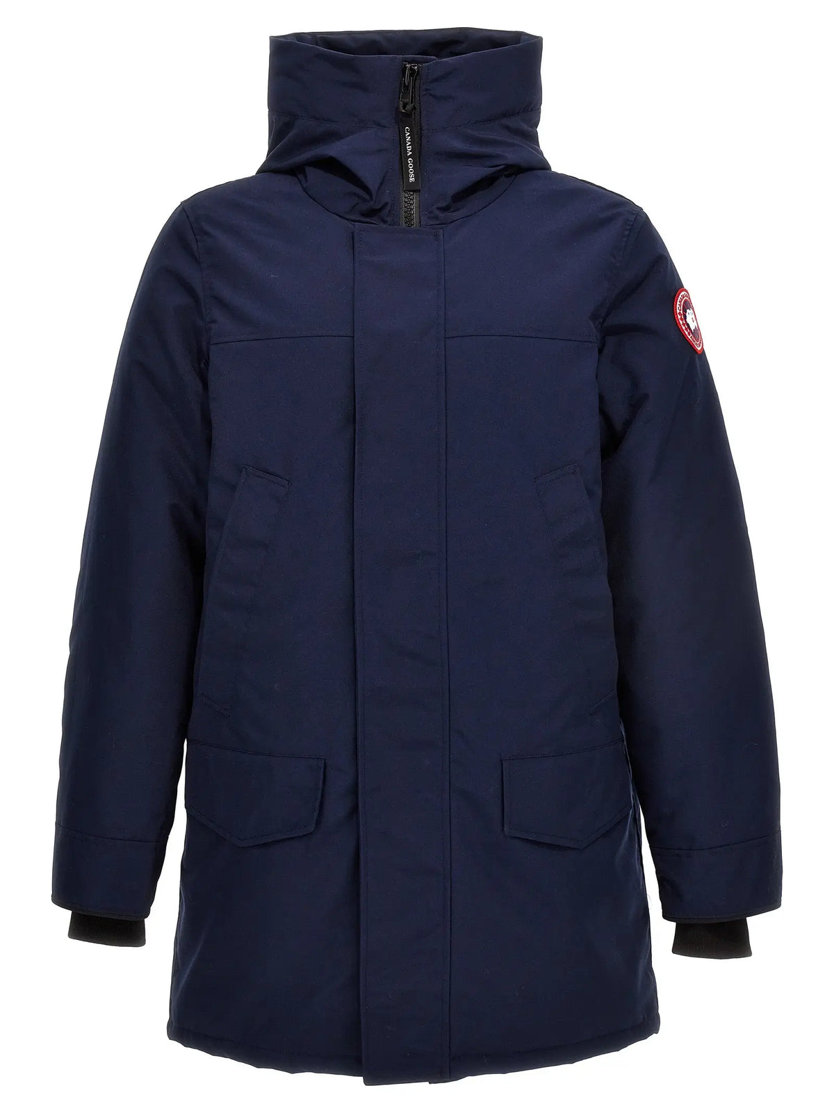 Parka canada goose bleue en polyester avec col haut et deux poches avant en bleu marine