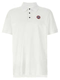 Chemise polo canada goose blanche en coton avec boutons noirs et logo circulaire brodé sur la poitrine gauche